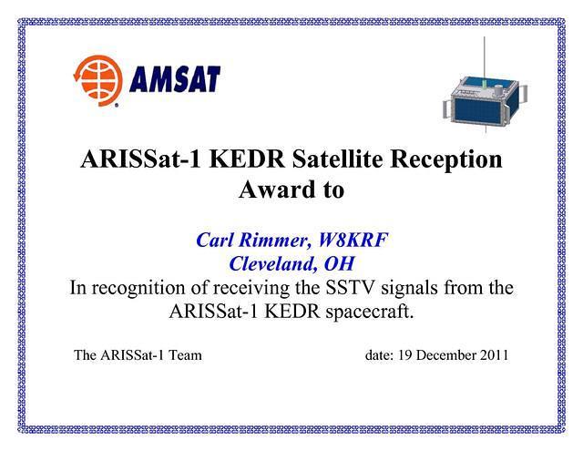 W8KRF ARISSat SSTV Award