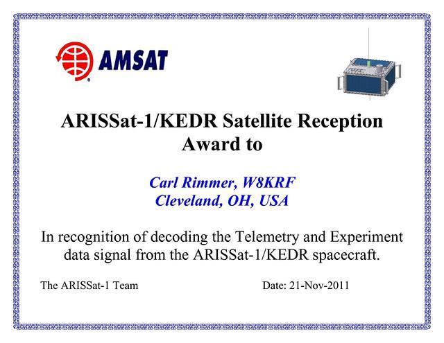 W8KRF ARISSat TLM Award